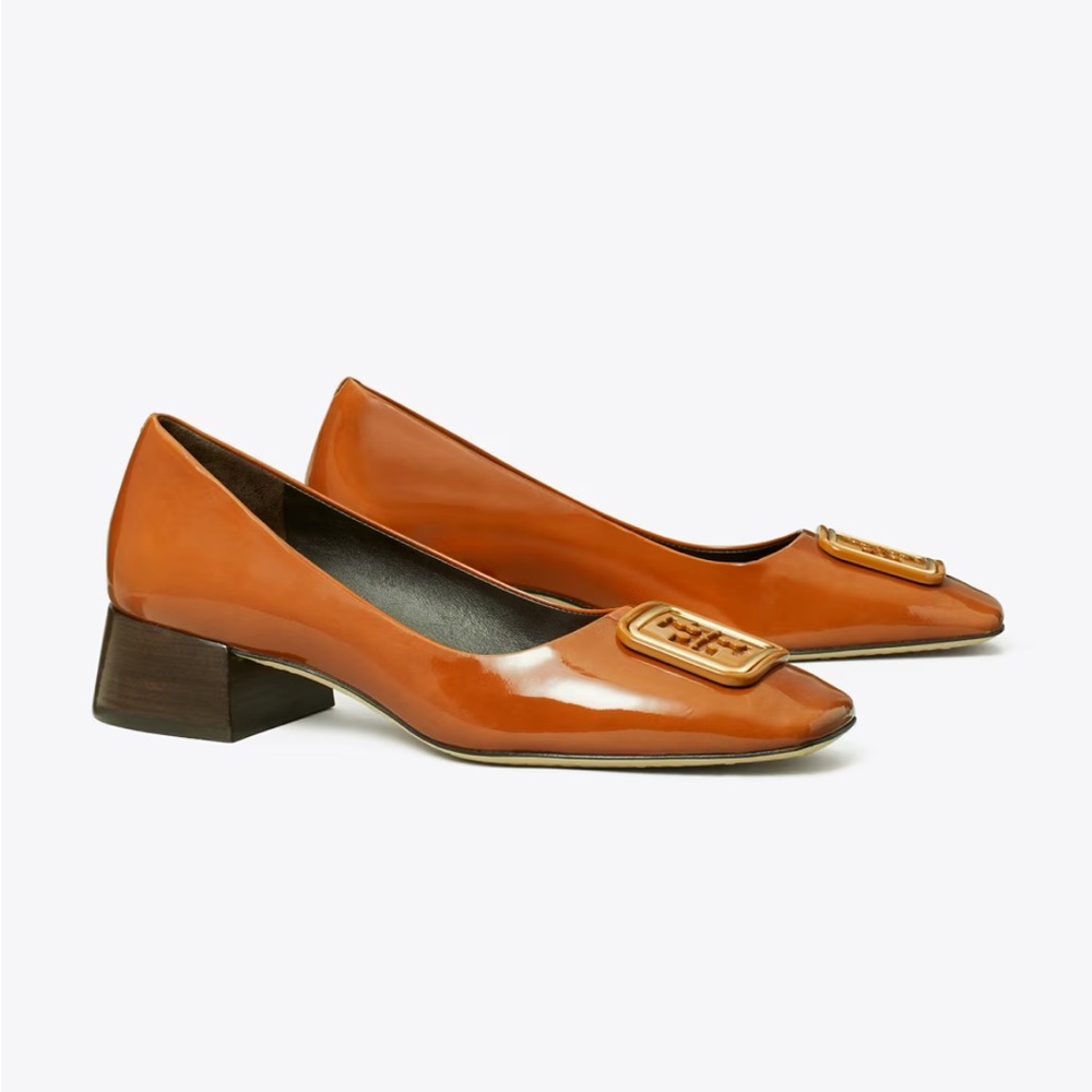 Tory Burch Orange Heels with Gold Accent
